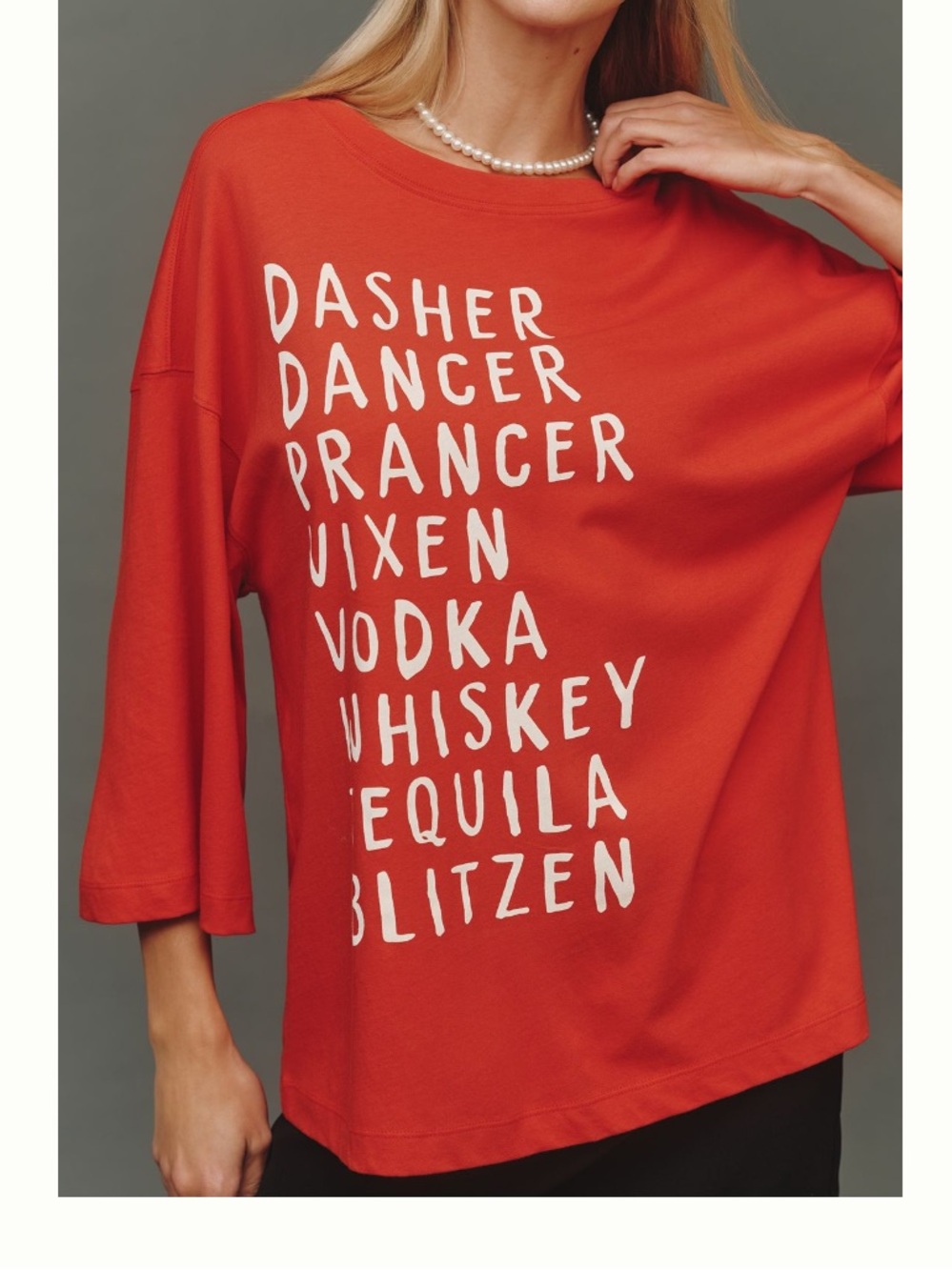 🟤NWT MAEVE x DANIELA BERKHOUT 3/4 Sleeve Vintage Slouchy Graphic Tee - Christmas
